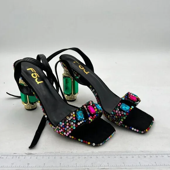 FSJ Black Multicolor Embellished Heels - Picture 4 of 8